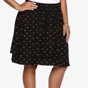 Torrid Black Red Lips Challis Skater Skirt 3 3X 22/24